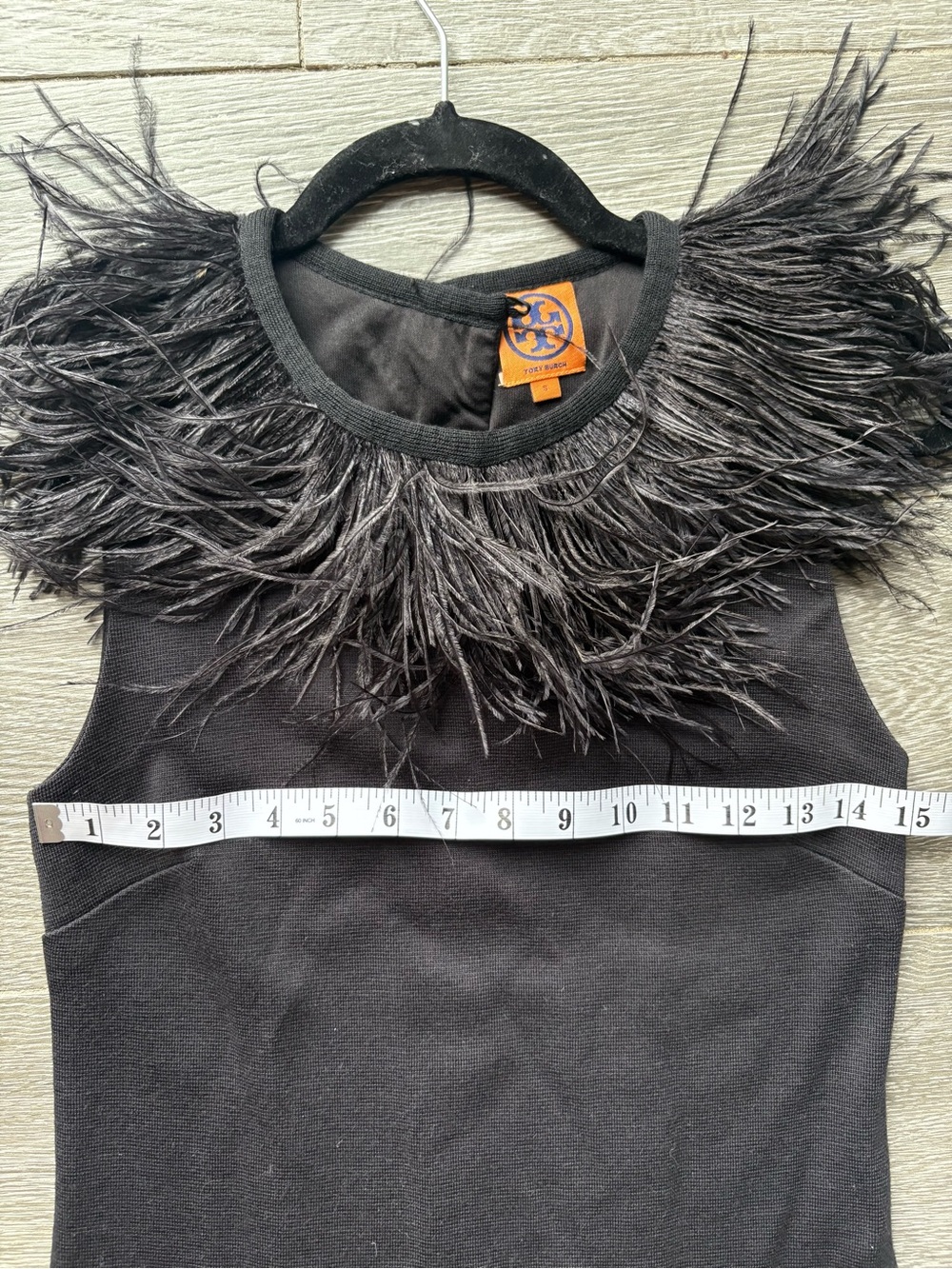 Tory Burch Black Ostrich Feather-Trim Midi Dress Size Small - Picture 9 of 10